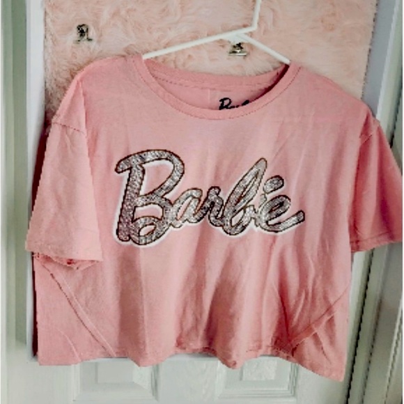 Barbie Tops - NWT 💖🌸 BARBIE rhinestones pink cropped top shirt